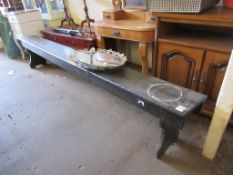 PAINTED PINE REFECTORY STYLE BENCH, LENGTH 267CM