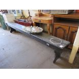 PAINTED PINE REFECTORY STYLE BENCH, LENGTH 267CM