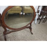 EDWARDIAN TABLE TOP CHEVAL OVAL MIRROR WITH INLAID STRUNG DECORATION, WIDTH APPROX 78CM MAX