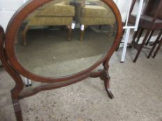 EDWARDIAN TABLE TOP CHEVAL OVAL MIRROR WITH INLAID STRUNG DECORATION, WIDTH APPROX 78CM MAX