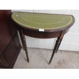 LEATHER TOP REPRODUCTION DEMI-LUNE SIDE TABLE, WIDTH APPROX 74CM