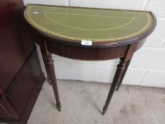 LEATHER TOP REPRODUCTION DEMI-LUNE SIDE TABLE, WIDTH APPROX 74CM