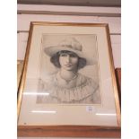 FRAMED PRINT SIGNED MOX TO LOWER RIGHT, OF A LADY, 43CM WIDE