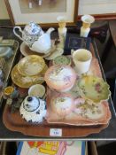 TRAY CONTAINING VARIOUS CERAMICS TO INCLUDE BUCKINGHAM PALACE CHINA ETC