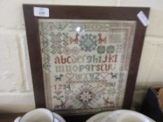 VINTAGE WOODEN FRAMED SAMPLER, 35CM WIDE