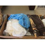 BOX OF FABRIC AND SILKS ETC