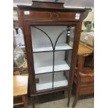 EDWARDIAN CHINA CABINET WITH INSET STRUNG DECORATION, WIDTH APPROX 56CM