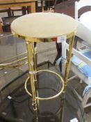 SMALL UPHOLSTERED BRASS STOOL, DIAM APPROX 30CM