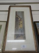 FRAMED WATERCOLOUR BY M COX DATED 1926 OF A STREET SCENE, 29CM WIDE