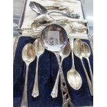 CASE CONTAINING MIXED SILVER PLATED SPOONS ETC