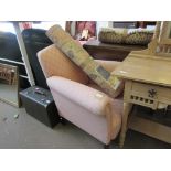 LATE 19TH/EARLY 20TH CENTURY PINK UPHOLSTERED ARMCHAIR