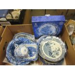 BOX OF BLUE AND WHITE SPODE CHINA ETC