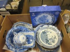 BOX OF BLUE AND WHITE SPODE CHINA ETC