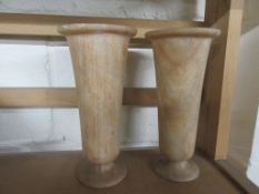 PAIR OF STONE VASES, 19CM HIGH