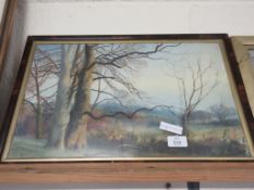 FRAMED WATERCOLOUR OF A RURAL FOREST SCENE, SIGNED LOWER LEFT, EVELYN MOORE, 52CM WIDE