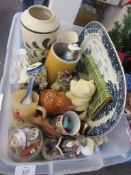 BOX OF MIXED HOUSEHOLD SUNDRIES, CHINA WARES ETC