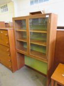 RAISED TEAK GLASS BOOKSHELF, 84CM WIDE