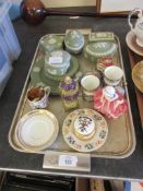 TRAY CONTAINING VARIOUS CERAMICS INCLUDING A SELECTION OF GREEN WEDGWOOD