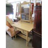 MODERN STAINED PINE DRESSING TABLE WITH VANITY MIRROR, 91CM WIDE