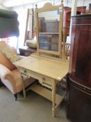 MODERN STAINED PINE DRESSING TABLE WITH VANITY MIRROR, 91CM WIDE