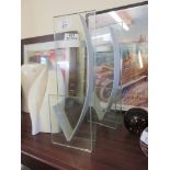 PAIR OF MODERN DESIGNER GLASS BOOK ENDS