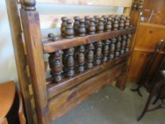 STAINED PINE BED WITH CARVED COLUMNS