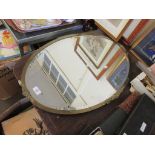 GLASS BEVELLED WALL MIRROR WITH BRASS FRAME, 78CM WIDE