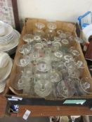 BOX OF VARIOUS HOUSEHOLD GLASS WARE AND A BOX OF KITCHEN ITEMS, PLATES ETC