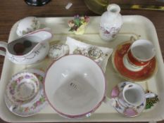 TRAY OF MIXED CERAMICS WITH MAINLY FLORAL DESIGNS