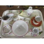 TRAY OF MIXED CERAMICS WITH MAINLY FLORAL DESIGNS