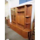 VERY LARGE RETRO G-PLAN TEAK DISPLAY/STORAGE UNIT WITH GLASS SHELVES AND LOWER CUPBOARDS, TOGETHER