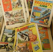 Two boxes: assorted comics, Valiant/Lion, Lion/Thunder, Treasure, World of Wonder etc