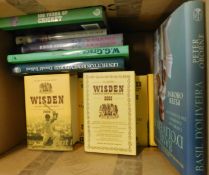 Box: Cricket including some modern Wisden Cricketers' Almanacs, hardbacks with d/ws