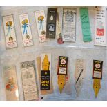Album circa 300 vintage bookmarks including Singer Sewing Machines, Swan Fountain Pens, Great