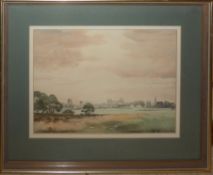 Winton Aldridge, Distant view of Cambridge, watercolour, signed lower right, 27 x 36cm