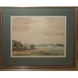 Winton Aldridge, Distant view of Cambridge, watercolour, signed lower right, 27 x 36cm