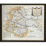 Thomas Badeslade, hand coloured engraved map - "A mapp of the Great Level of Ye Fenns called Bedford