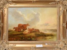 English School (19th century), River landscape with cattle, oil on canvas, 24 x 34cm