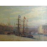 Alfred O Townsend, RWA, "The Welsh Loch, Bristol Docks", watercolour, signed lower left, 32 x 42cm