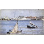 Norman Wilkinson, Southampton Water, watercolour, signed lower right, 11 x 19cm