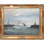 Arthur A Pank, Gorleston Harbour, oil on board, signed lower right, 34 x 44cm