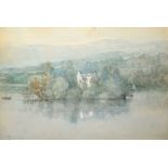 W Proudfoot (1822-1901), River scene with cottage, watercolour, signed lower left, 38 x 55cm