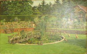 Stanley W Barwell, Garden scene, believed to be at Blickling, oil on canvas, signed and dated 1936