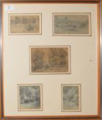 English School (19th century), Various landscapes including Kenilworth, group of five pencil