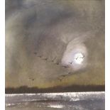 Keith Nash, Geese alighting at moonlight, watercolour, signed lower right, 25 x 25cm