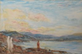 William Freeman, Coastal landscapes with figures, two watercolours, 37 x 54cm (2)