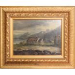 J Docharty, Lakeland scene with cottages, oil on canvas, 21 x 28cm