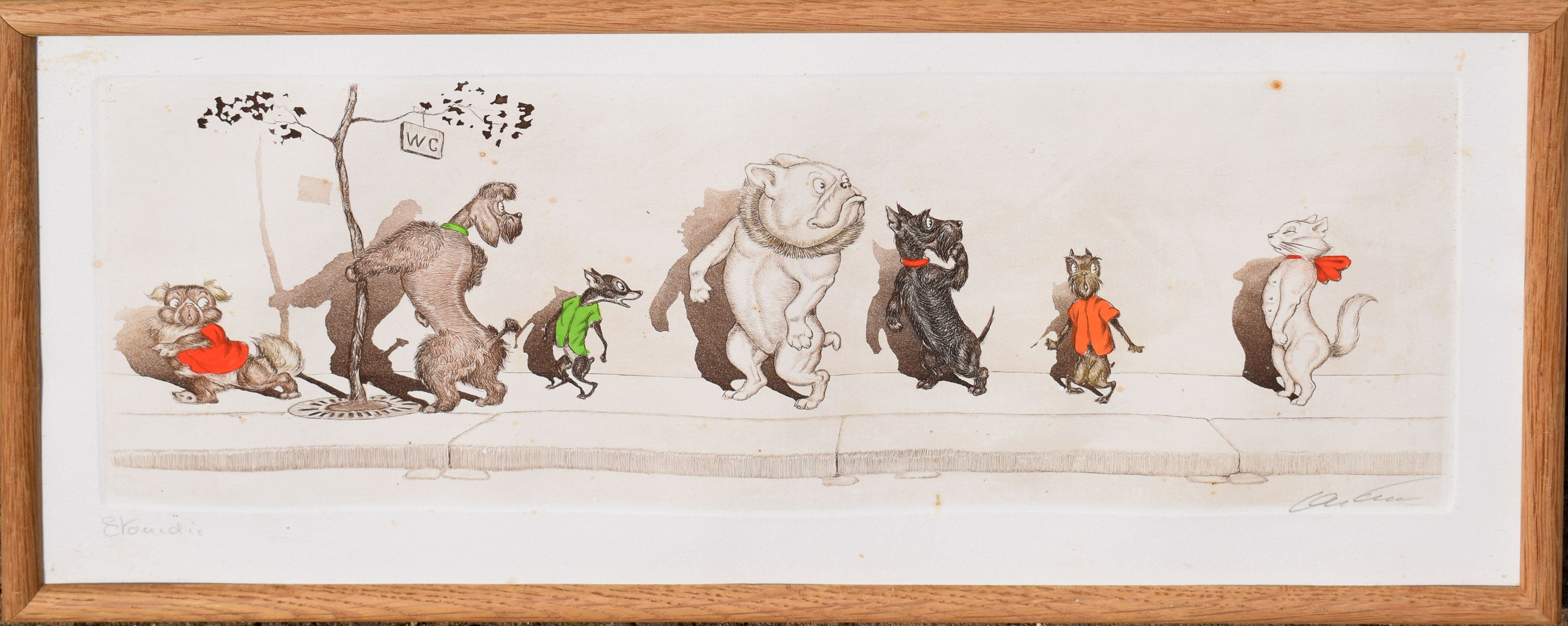 Boris O'Klein, comical cats and dogs, set of four coloured etchings, all signed and inscribed with - Image 4 of 4