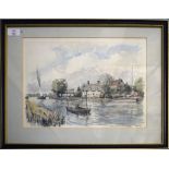 Derek Abel (1925-2008), "Horning Ferry", pen, ink and watercolour, signed, dated 85 and inscribed