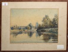 •AR Charles Mayes Wigg (1889-1969), Norfolk River Scene, watercolour, signed lower left, 25 x 35cm